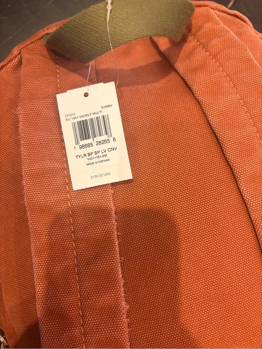 Coach Canvas Backpack with Tan Leather Trim new with tag orange color